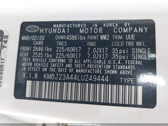 2020 HYUNDAI TUCSON KM8J23A44LU249444 Photo 8