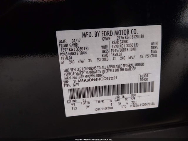 1FM5K8DH4HGC67221 Ford EXPLORER XLT