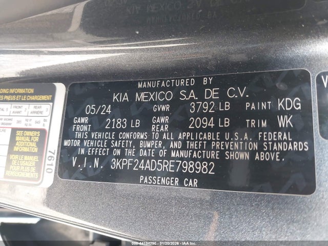 3KPF24AD5RE798982 KIA Forte Lxs