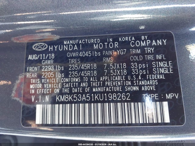 KM8K53A51KU198262 Hyundai Kona Ultimate