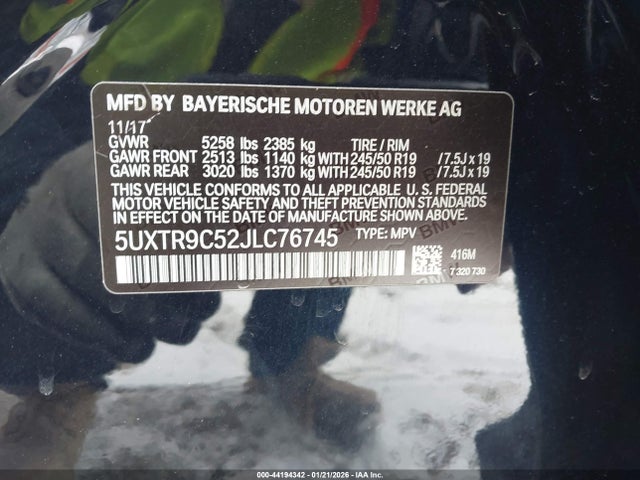 Aukcja sprzedaży 2018 Bmw X3 Xdrive30i, vin: 5UXTR9C52JLC76745, numer aukcji: 44194342