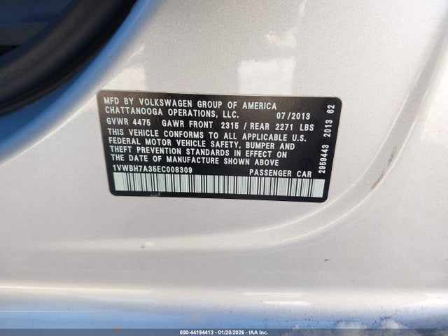2014 VOLKSWAGEN PASSAT 1VWBH7A35EC008309 Photo 8