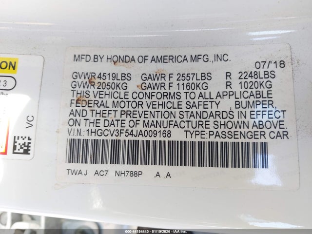 1HGCV3F54JA009168 Honda Accord Hybrid Ex-l