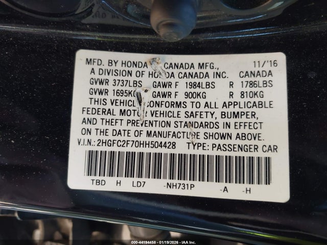 Honda CIVIC EX 2017 2HGFC2F70HH504428 Image 9