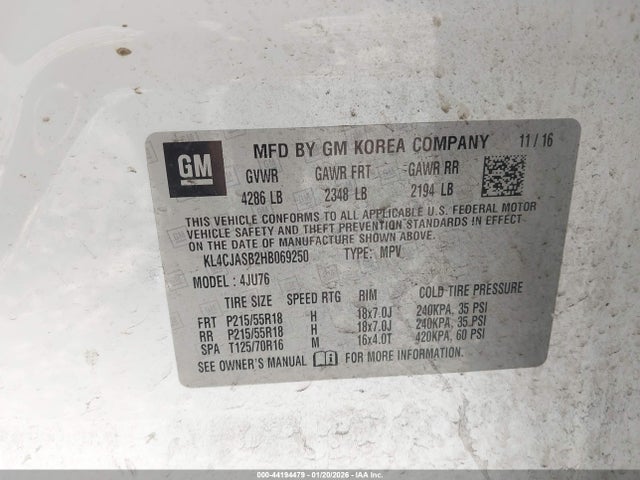 Aukcja sprzedaży 2017 Buick Encore Preferred, vin: KL4CJASB2HB069250, numer aukcji: 44194479