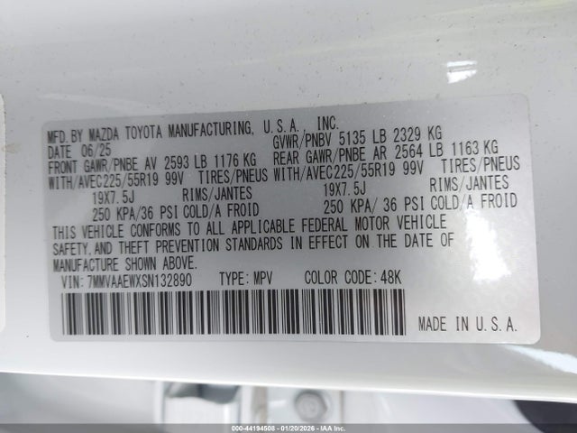 44194508 :رقم المزاد ، 7MMVAAEWXSN132890 vin ، 2025 Mazda Cx-50 Hybrid Premium Plus Package مزاد بيع