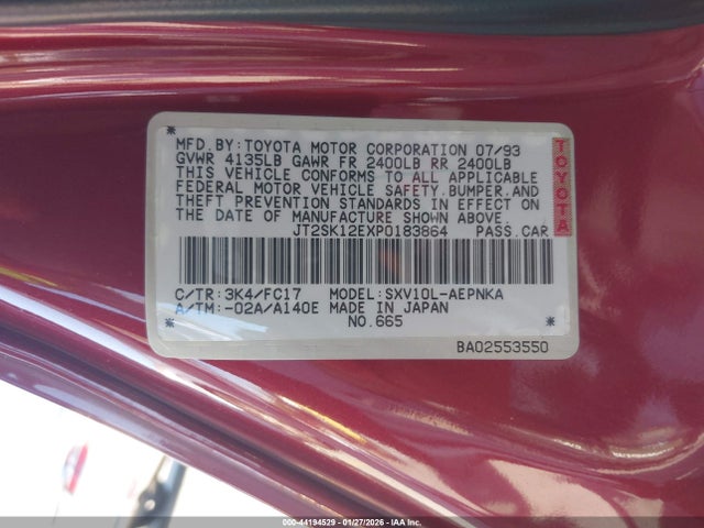 1993 Toyota Camry Le მანქანა იყიდება აუქციონზე, vin: JT2SK12EXP0183864, აუქციონის ნომერი: 44194529