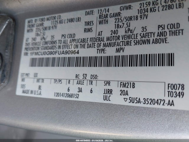 1FMCU0G90FUA90964 Ford ESCAPE SE