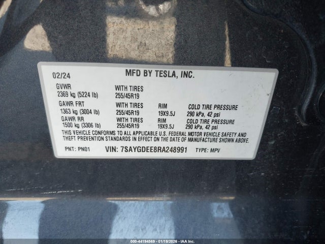 2024 TESLA MODEL Y 7SAYGDEE8RA248991 Photo 8