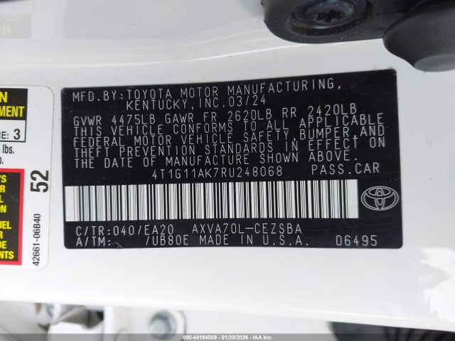 4T1G11AK7RU248068 Toyota CAMRY SE