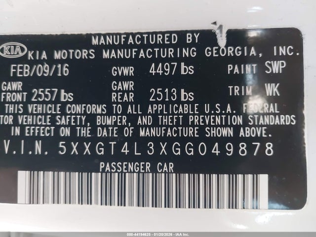 5XXGT4L3XGG049878 KIA Optima Lx