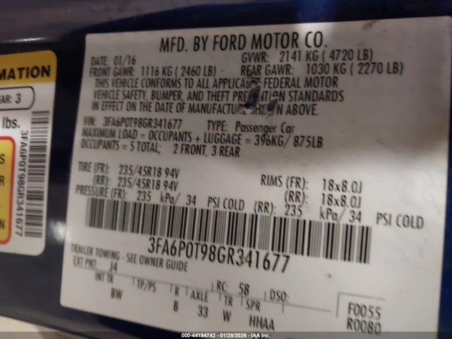 2016 FORD FUSION 3FA6P0T98GR341677 Photo 8