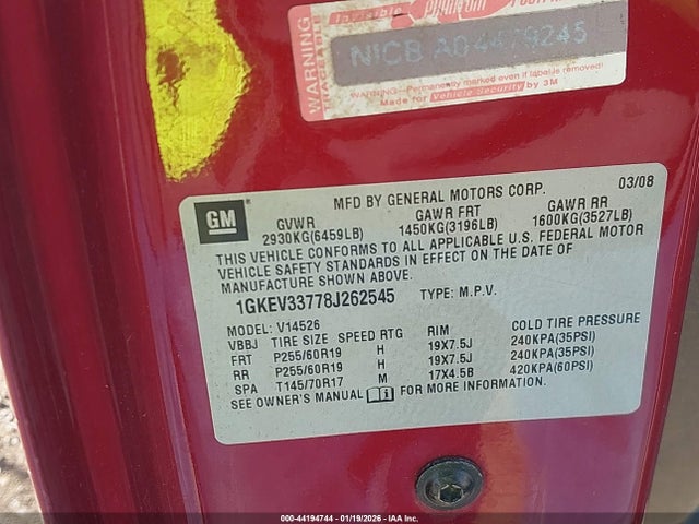 2008 GMC ACADIA 1GKEV33778J262545 Photo 8