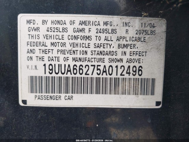 2005 ACURA TL 19UUA66275A012496 Photo 8