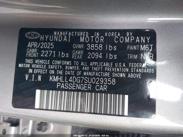44194772 :رقم المزاد ، KMHLL4DG7SU029358 vin ، 2025 Hyundai Elantra Se مزاد بيع