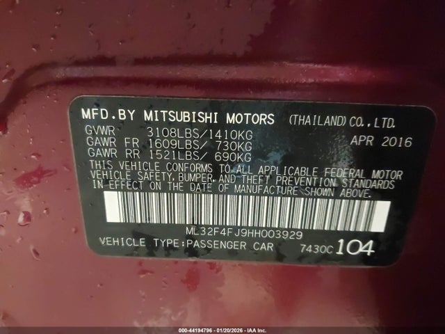 2017 MITSUBISHI MIRAGE G4 ML32F4FJ9HH003929 Photo 8