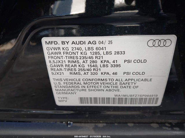 WA1MUBFZ7SP064919 Audi Q4 E-tron Prestige 55 Quattro