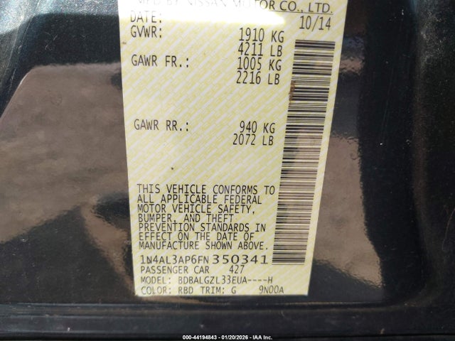 1N4AL3AP6FN350341 Nissan Altima 2.5 S