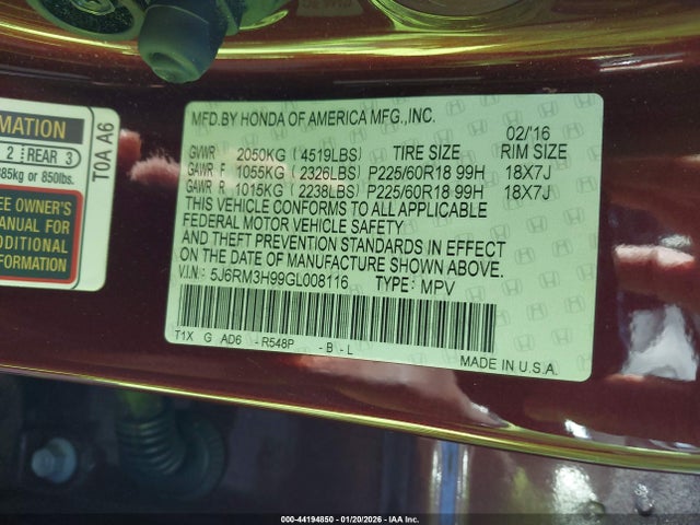 2016 HONDA CR-V 5J6RM3H99GL008116 Photo 8