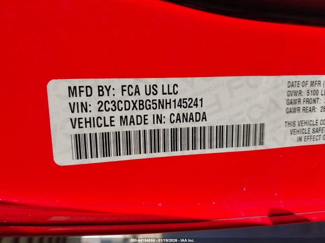 2022 Dodge Charger Sxt Rwd მანქანა იყიდება აუქციონზე, vin: 2C3CDXBG5NH145241, აუქციონის ნომერი: 44194859