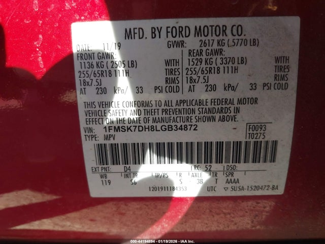 2020 FORD EXPLORER 1FMSK7DH8LGB34872 Photo 8