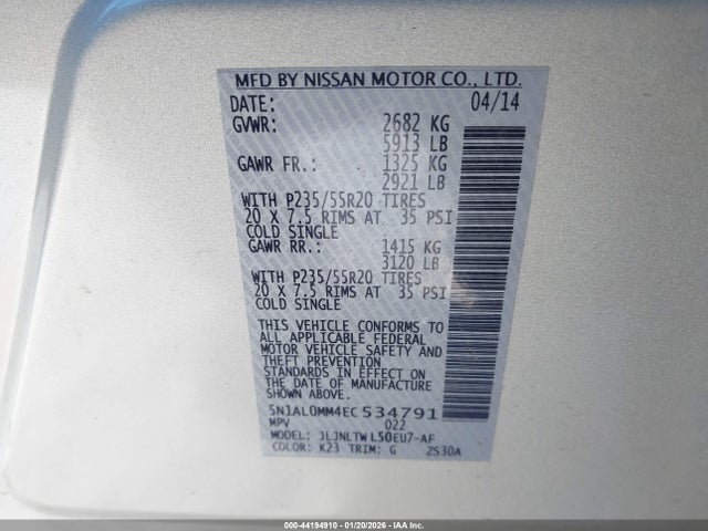 5N1AL0MM4EC534791 Infiniti QX60