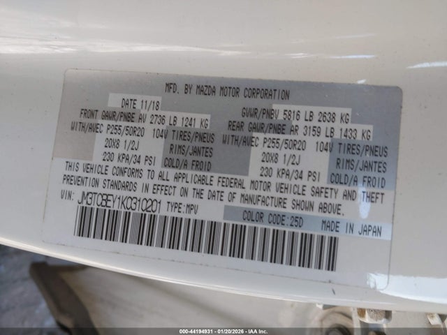 Aukcja sprzedaży 2019 Mazda Cx-9 Signature, vin: JM3TCBEY1K0310201, numer aukcji: 44194931