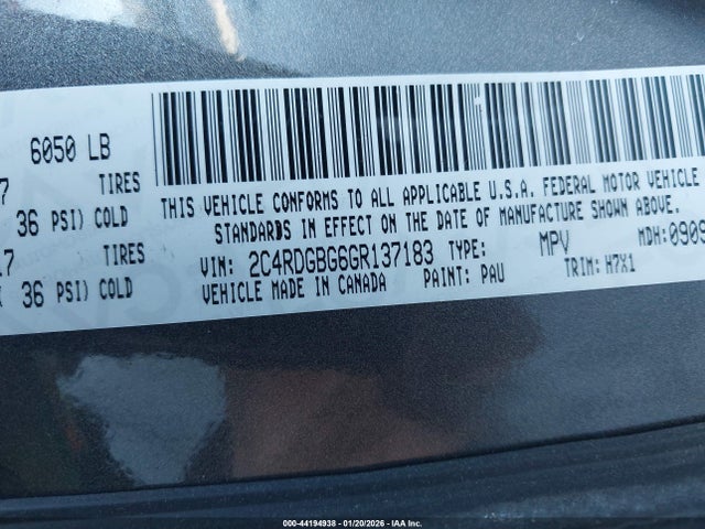 Aukcja sprzedaży 2016 Dodge Grand Caravan Se, vin: 2C4RDGBG6GR137183, numer aukcji: 44194938