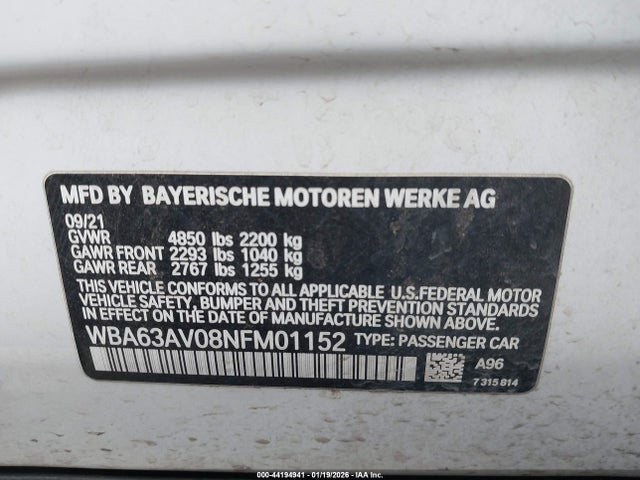 2022 BMW 430I GRAN COUPE WBA63AV08NFM01152 Photo 8