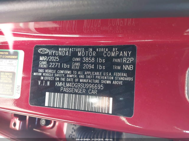 KMHLM4DG9SU996695 Hyundai Elantra Sel Sport