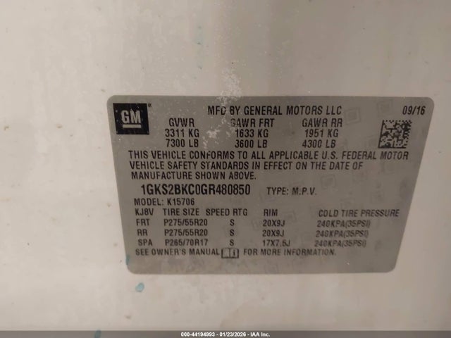 Aukcja sprzedaży 2016 Gmc Yukon Slt, vin: 1GKS2BKC0GR480850, numer aukcji: 44194993