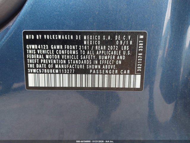 3VWC57BU8KM113277 Volkswagen Jetta 1.4t R-line/1.4t S/1.4t Se