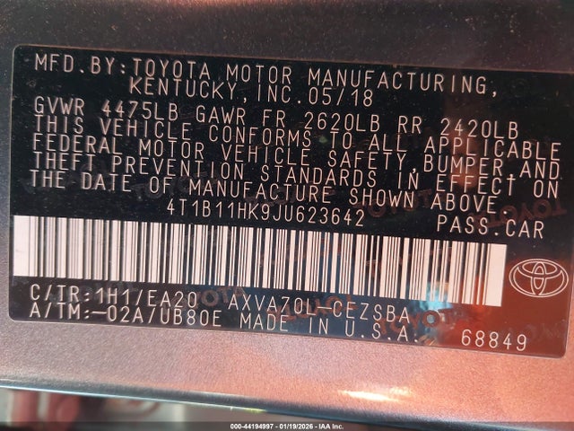 4T1B11HK9JU623642 Toyota CAMRY SE