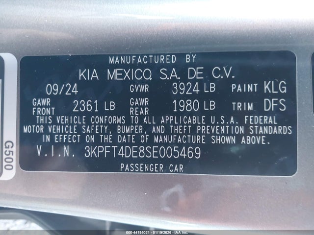 Aukcja sprzedaży 2025 Kia K4 Lxs, vin: 3KPFT4DE8SE005469, numer aukcji: 44195021