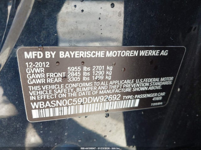 Продаж на аукціоні авто 2013 Bmw 550i Gran Turismo, vin: WBASN0C59DDW92692, номер лоту: 44195047