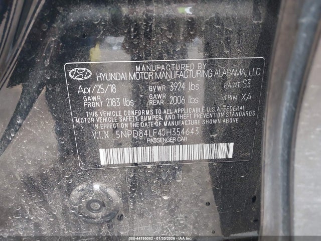 5NPD84LF4JH354643 Hyundai ELANTRA SEL