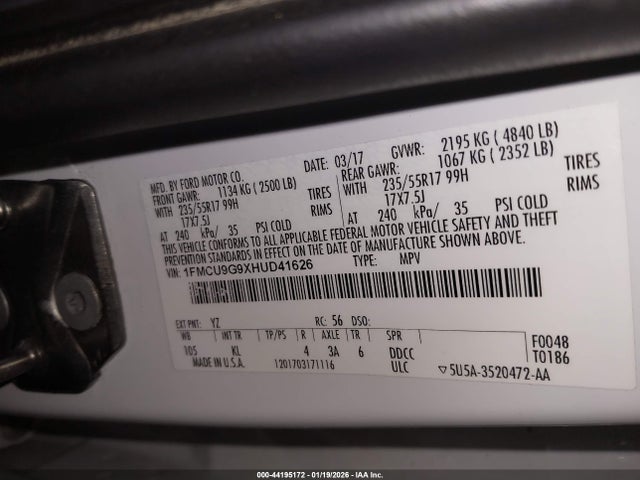 1FMCU9G9XHUD41626 Ford ESCAPE SE