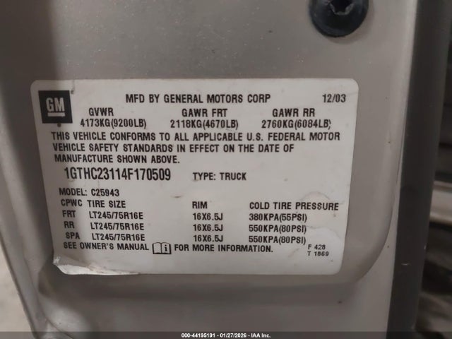 Продажа на аукционе авто 2004 Gmc Sierra 2500hd Sle, vin: 1GTHC23114F170509, номер лота: 44195191