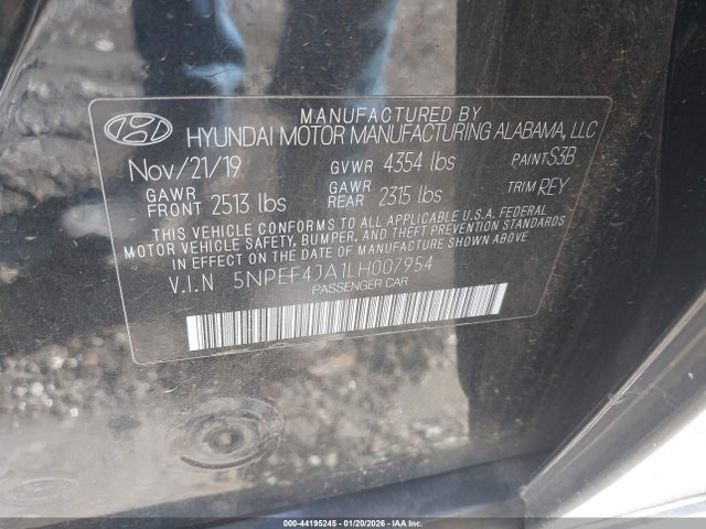 5NPEF4JA1LH007954 Hyundai SONATA SEL