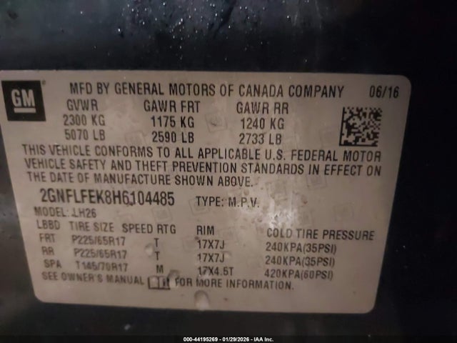 2GNFLFEK8H6104485 Chevrolet EQUINOX LT