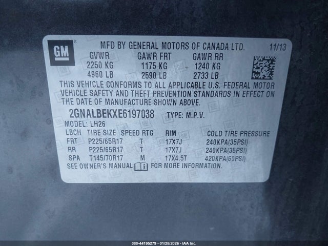 2GNALBEKXE6197038 Chevrolet EQUINOX 1LT