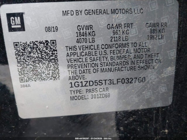 2020 Chevrolet Malibu Fwd Lt მანქანა იყიდება აუქციონზე, vin: 1G1ZD5ST3LF032760, აუქციონის ნომერი: 44195297