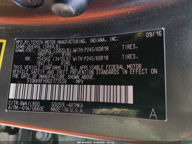 2016 TOYOTA HIGHLANDER 5TDKKRFH9GS173558 Photo 8