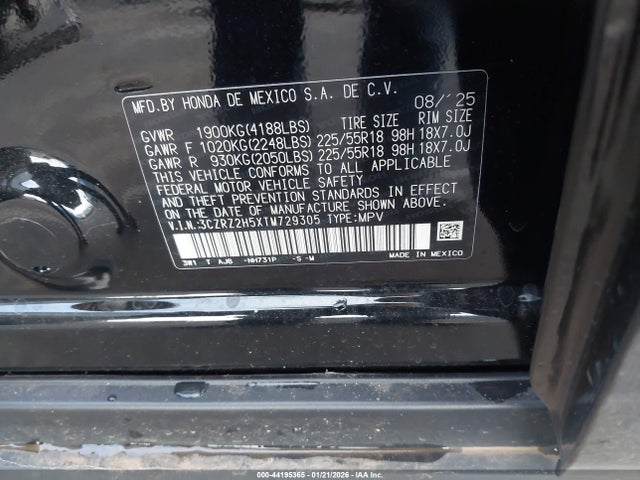 3CZRZ2H5XTM729305 Honda Hr-v Awd Sport