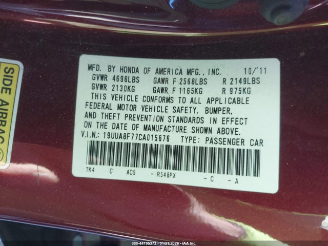 2012 ACURA TL 19UUA8F77CA015676 Photo 8