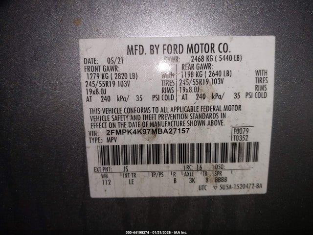 2021 FORD EDGE 2FMPK4K97MBA27157 Photo 8