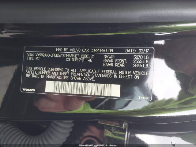44195417 :رقم المزاد ، LVY982AK4JP005702 vin ، 2018 Volvo S90 T5 Momentum مزاد بيع