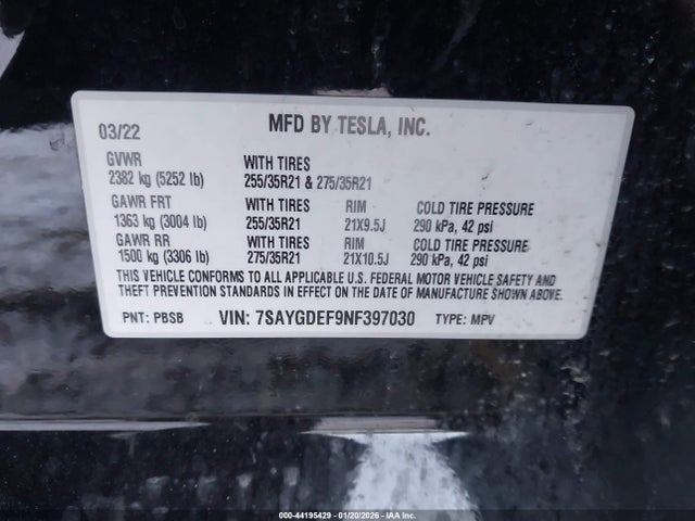 2022 TESLA MODEL Y 7SAYGDEF9NF397030 Photo 8