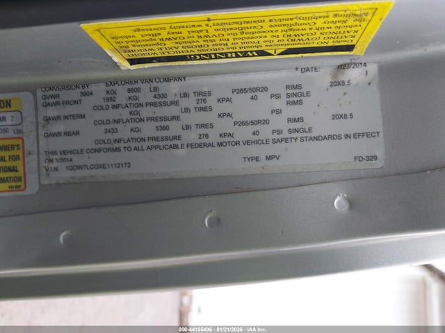 2014 Gmc Savana 2500 Upfitter მანქანა იყიდება აუქციონზე, vin: 1GDW7LCGXE1112172, აუქციონის ნომერი: 44195496