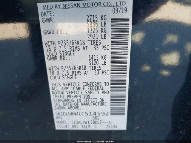 5N1DL0MN4LC514592 Infiniti QX60 PURE